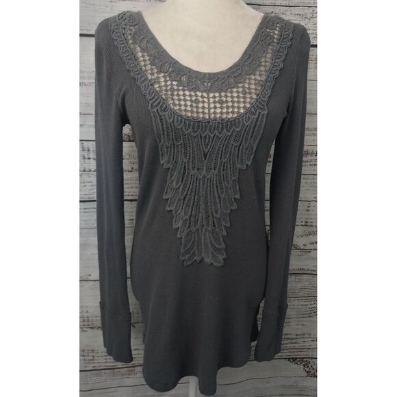 Free People Jack of All Trades Thermal Woman Large Grey Waffle‎ Crochet - Picture 1 of 8